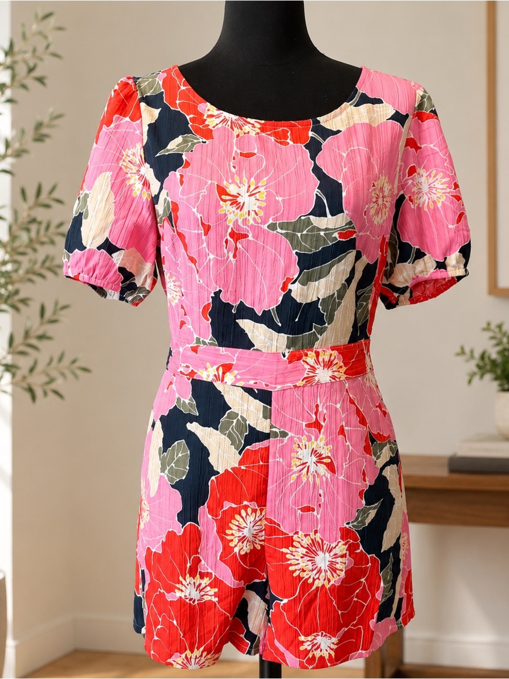 LOFT Floral Dress in Pink, Red, and Green